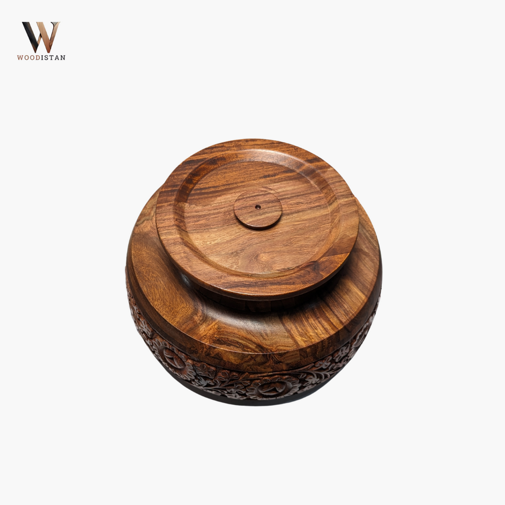 Handmade Wooden Daig Style Chapati Hotpot with Carving Art