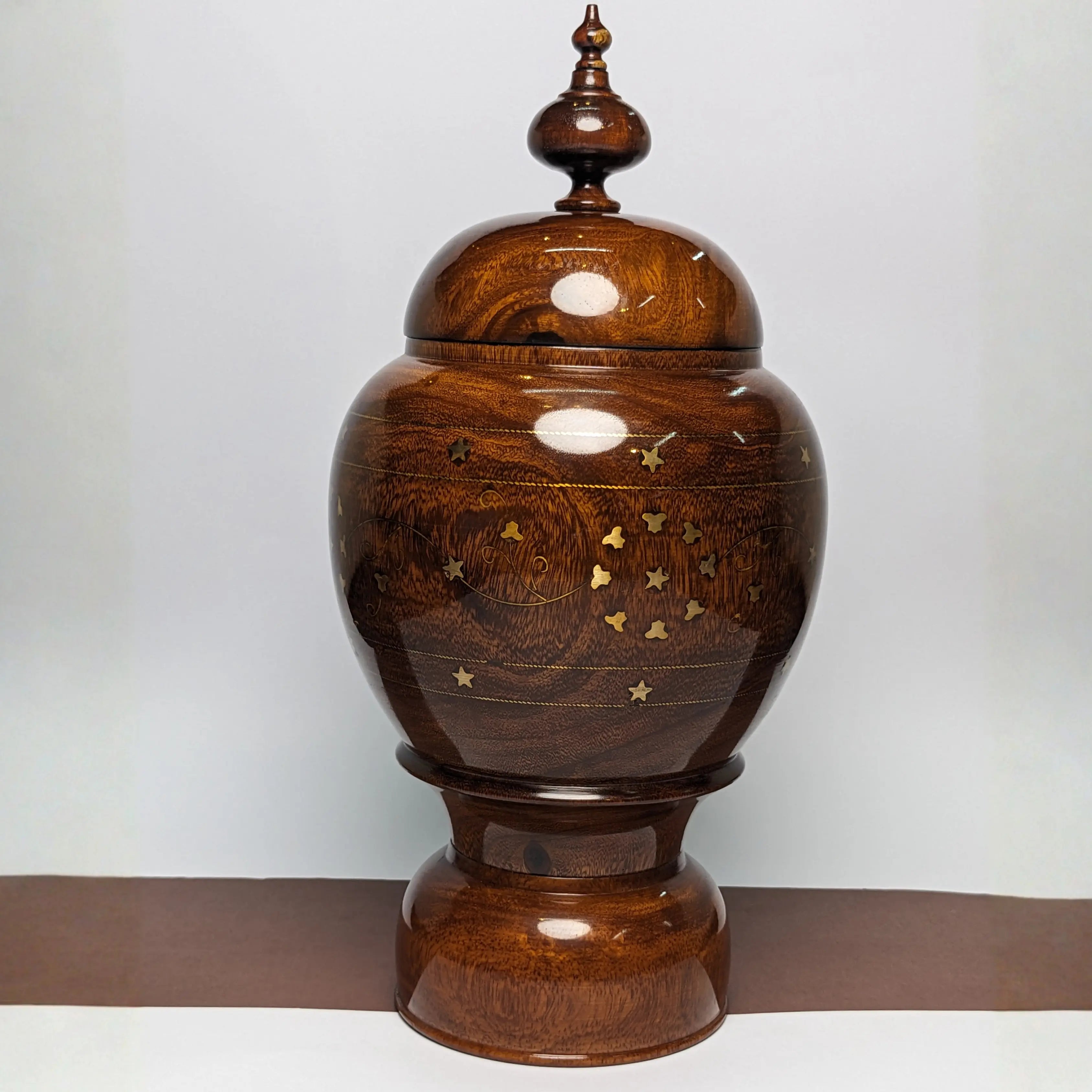 Wooden Brass Art Candy Jar with Lid