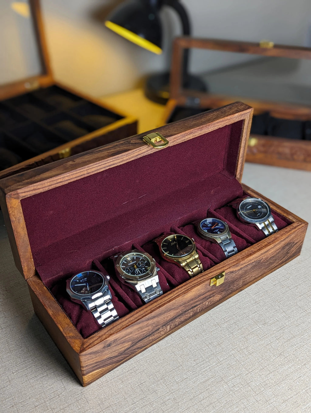 Wooden Watch Box - Organizer for 5 Watches