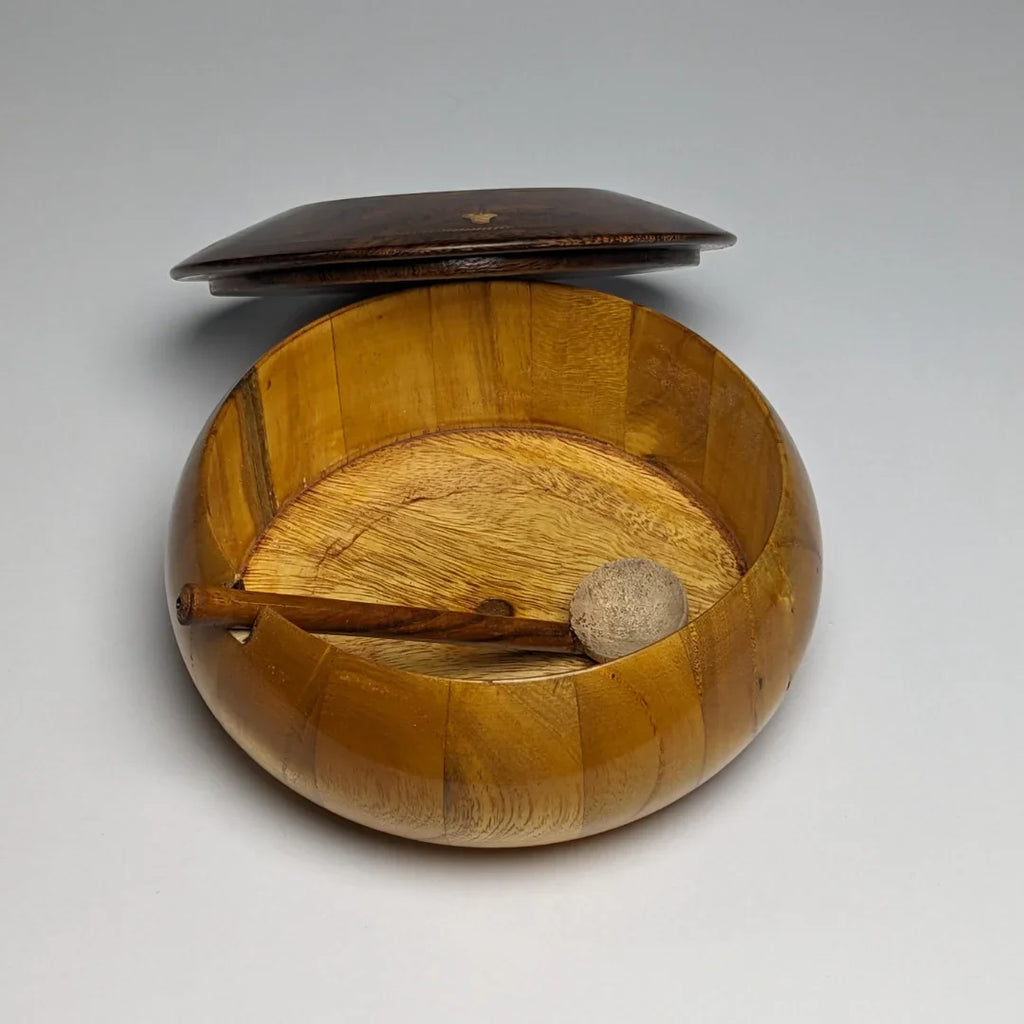 Handcrafted Wooden Sugar Pot with Lid & Spoon