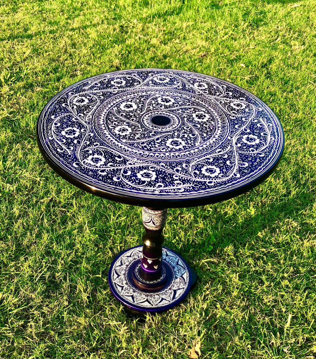 18″ Wooden Round Coffee Table – Galaxy Blue Naqsheen Design