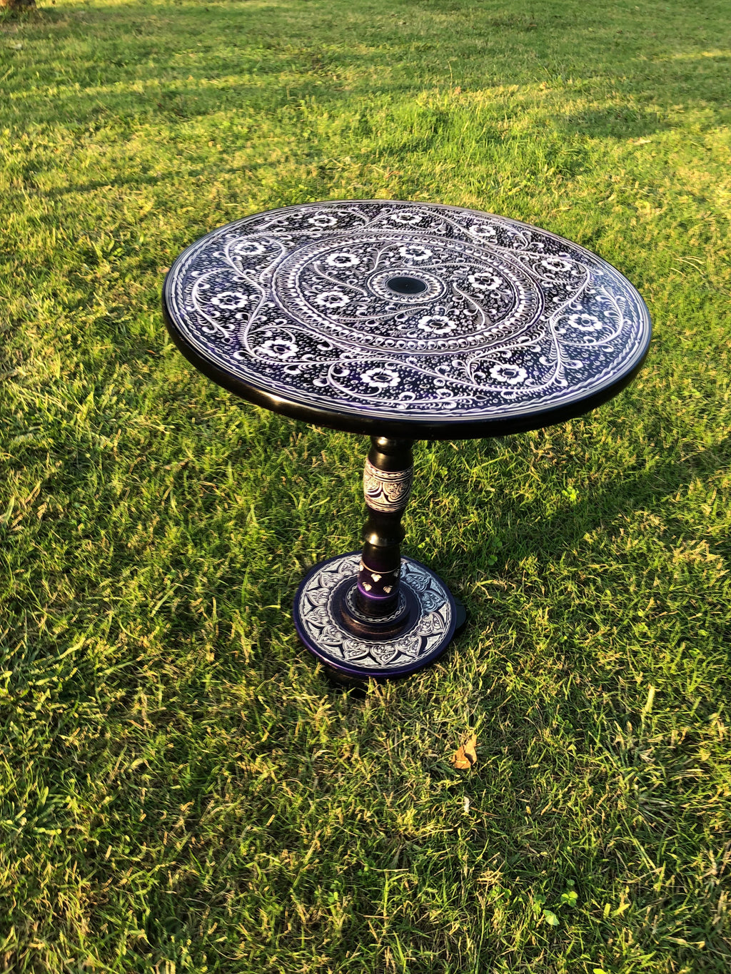 18″ Wooden Round Coffee Table – Galaxy Blue Naqsheen Design