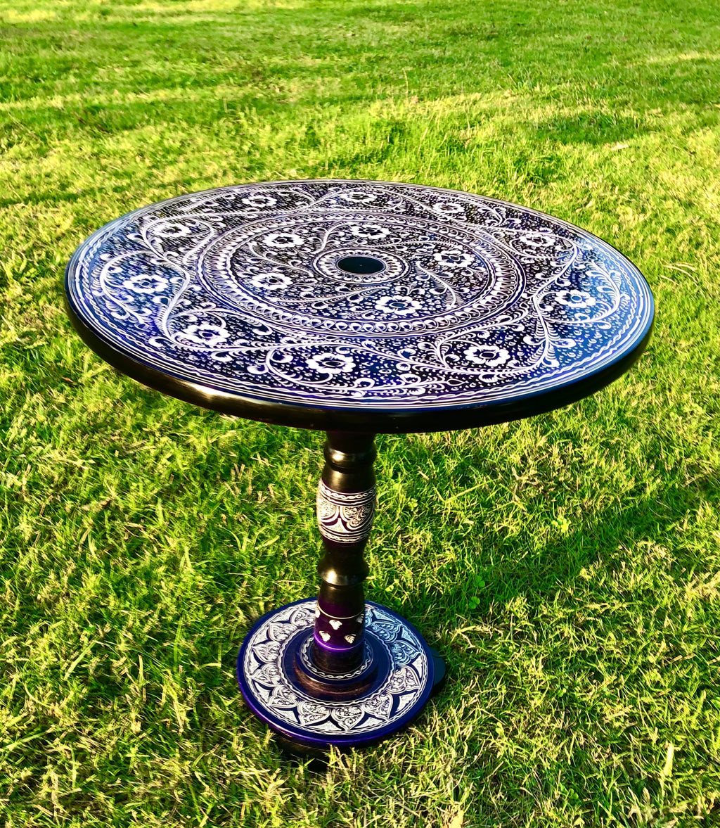 18″ Wooden Round Coffee Table – Galaxy Blue Naqsheen Design