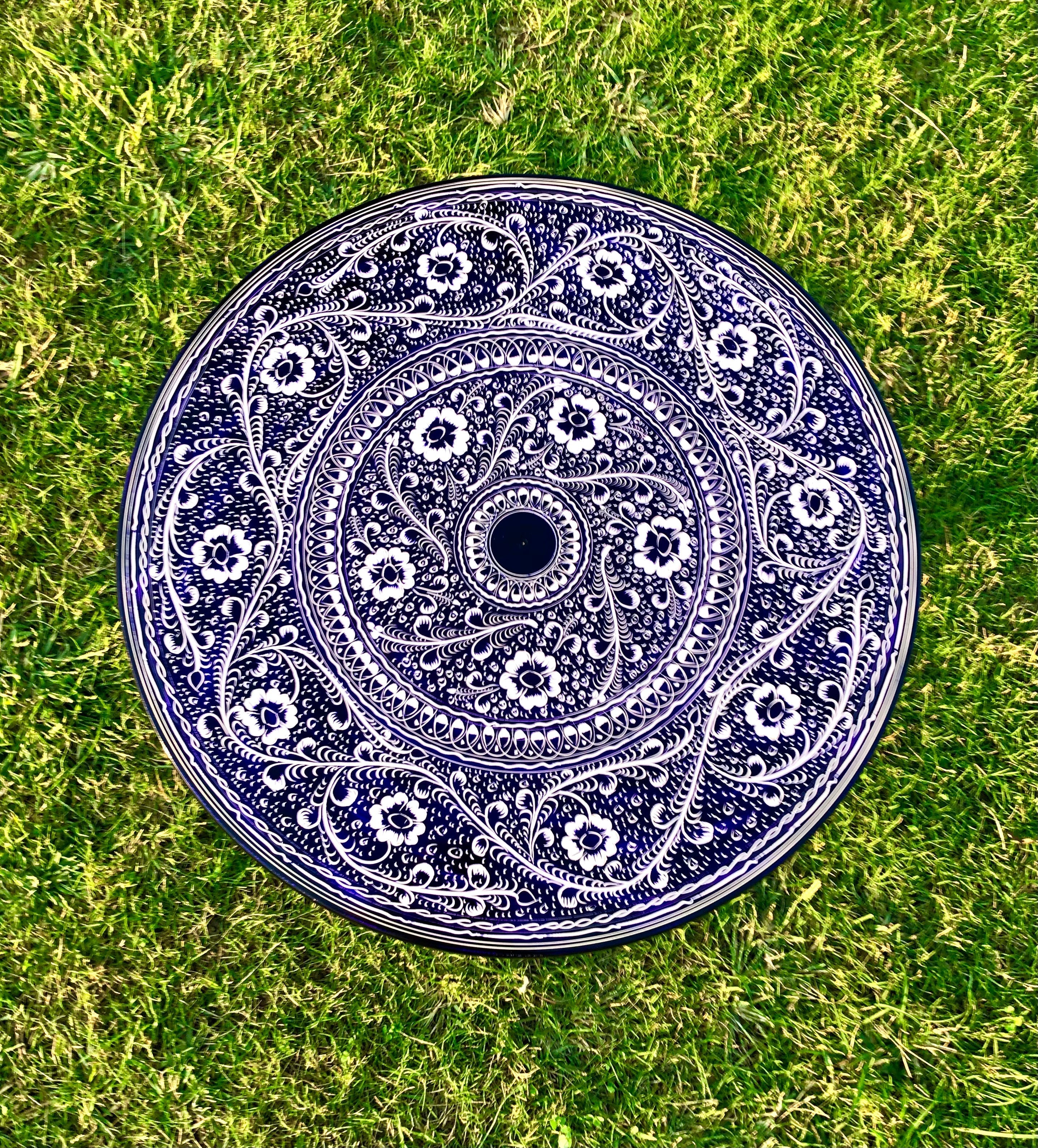 18″ Wooden Round Coffee Table – Galaxy Blue Naqsheen Design