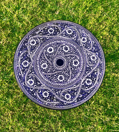 18″ Wooden Round Coffee Table – Galaxy Blue Naqsheen Design