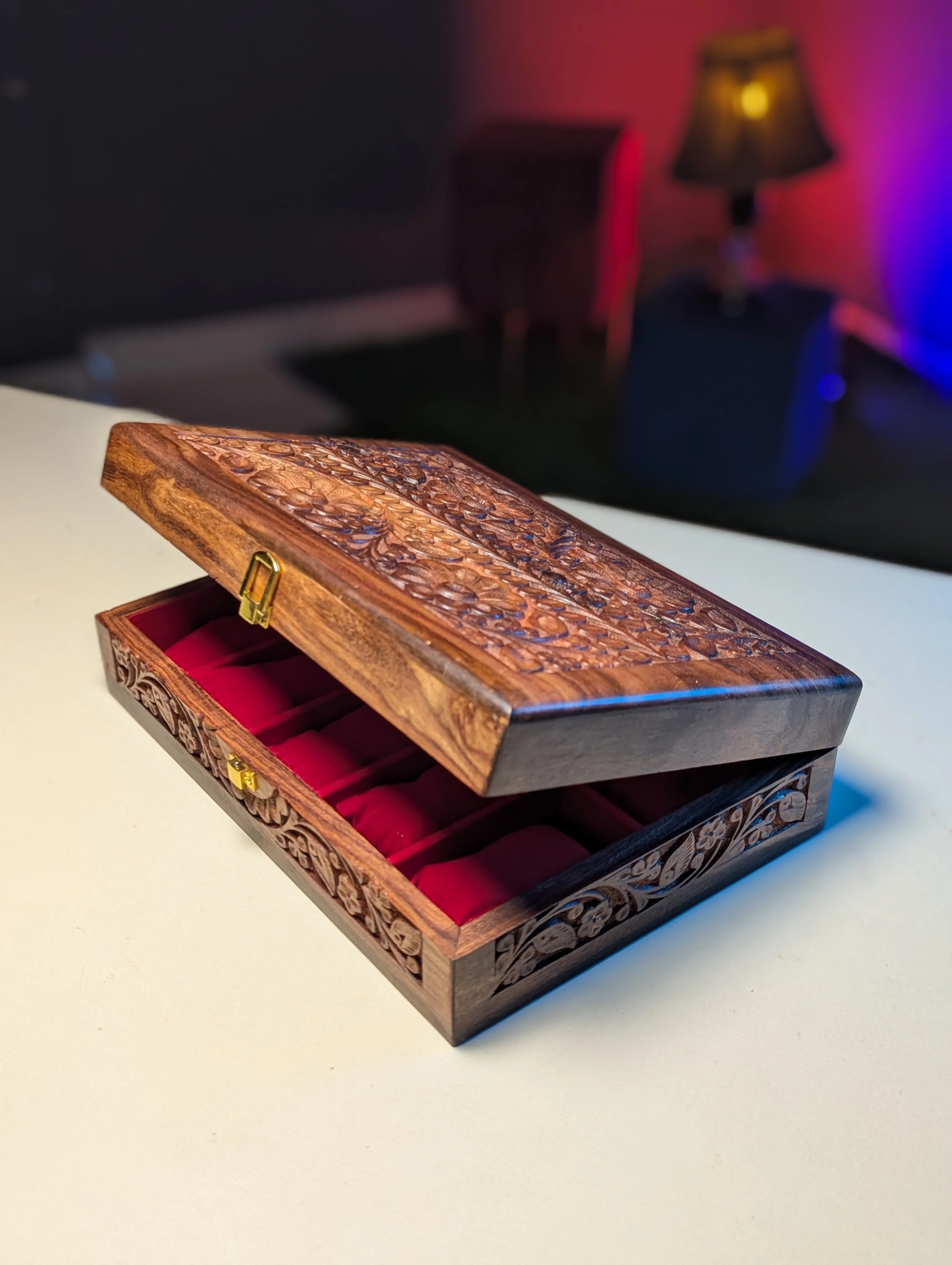 Wooden Watch Box with Carving Art - Organizer for 10 Watches