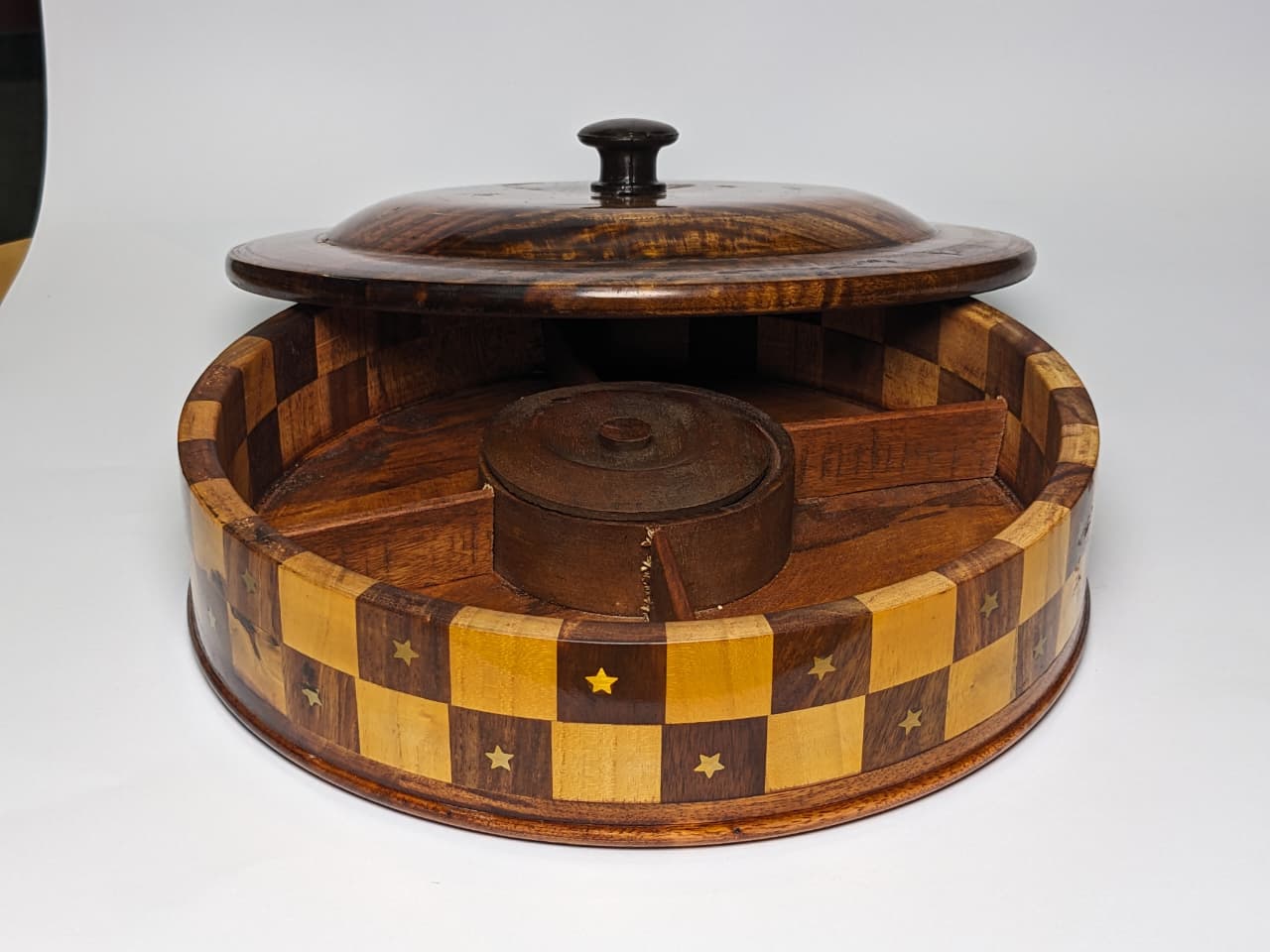 Handcrafted Wooden Dry Fruit Box with Checkered Pattern