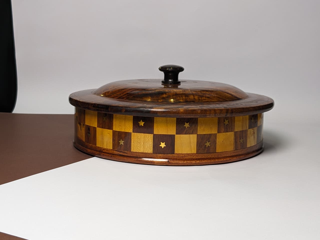 Handcrafted Wooden Dry Fruit Box with Checkered Pattern