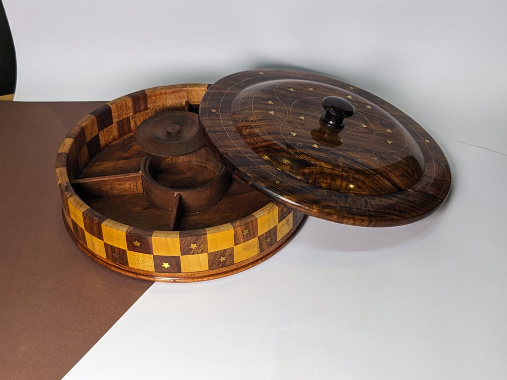 Handcrafted Wooden Dry Fruit Box with Checkered Pattern
