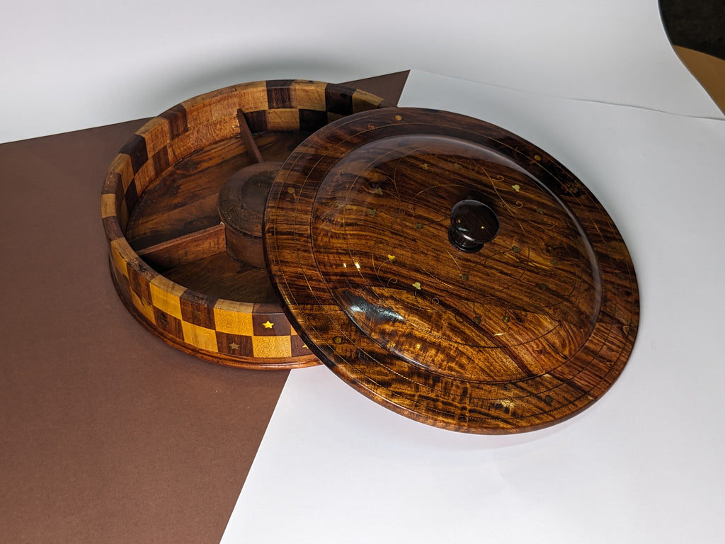 Handcrafted Wooden Dry Fruit Box with Checkered Pattern